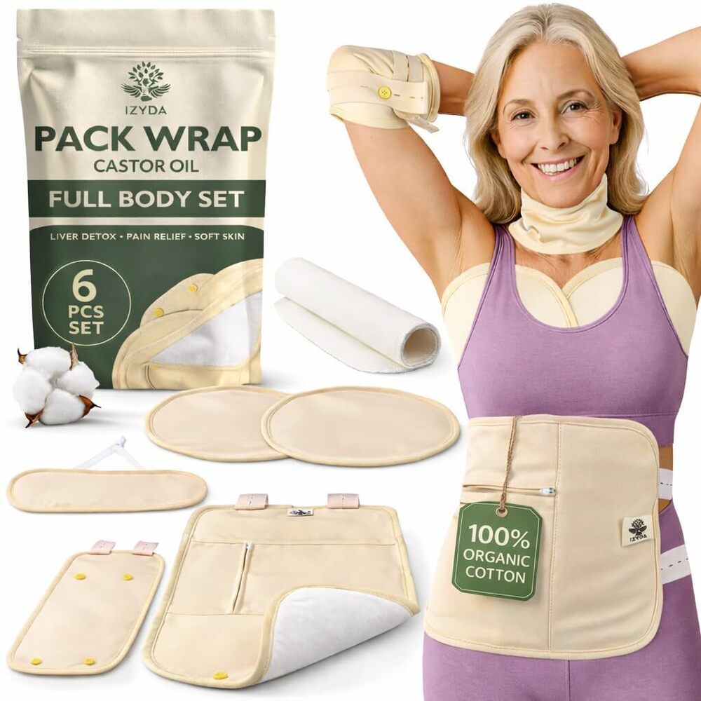 Castor Oil Pack Wrap Organic Cotton Flannel, 6Pcs Reusable Organic Castor Oil